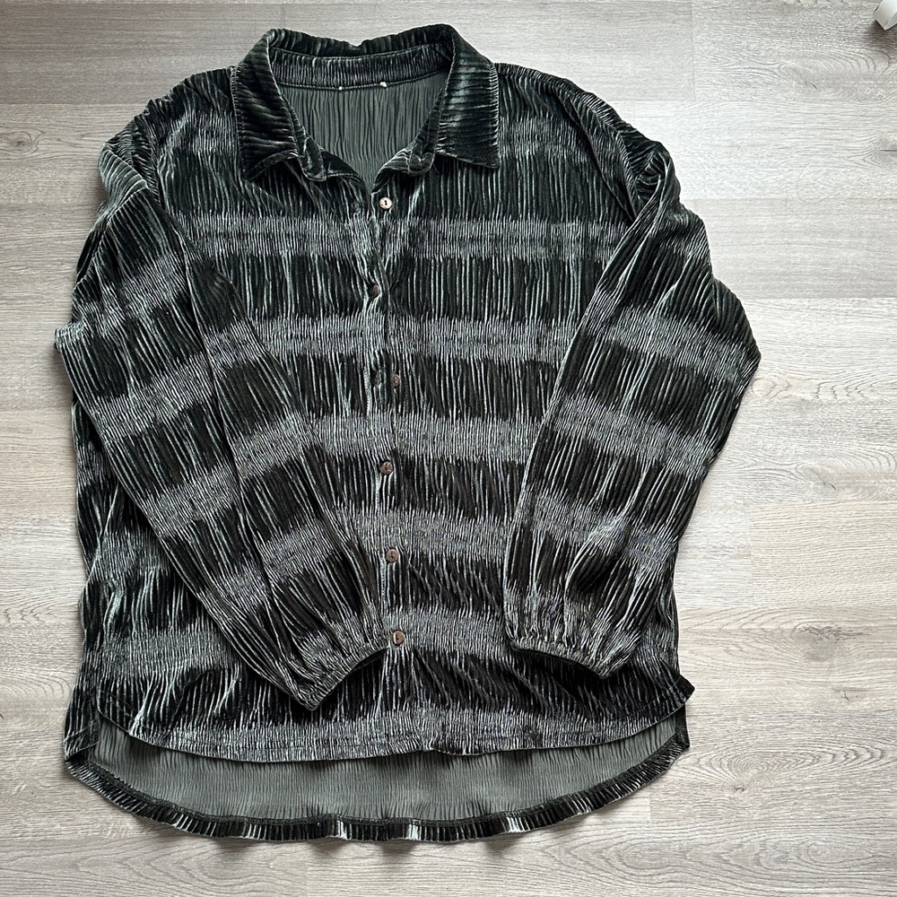 Oversized Dark Green Velvet Button Up